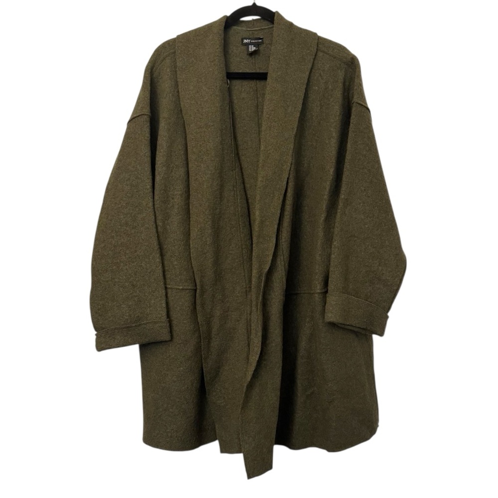 Jones New York Wool Blend Open Coat Olive Green